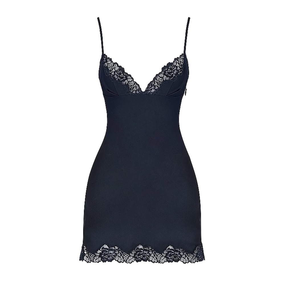 House of CB Soraya‎ Navy Satin Slip Dress Lace Trim Mini Women's Small
